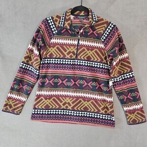 NWT Eddie Bauer Women Petite PS Half Zip Fleece Sweatshirt Aztec Multicolor Camp